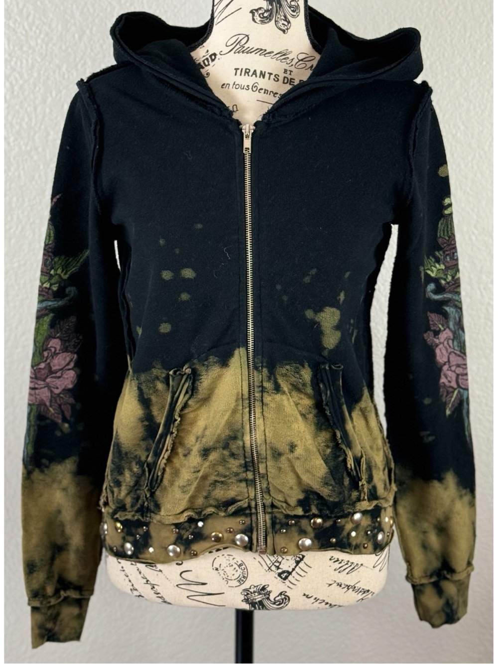 J & Company Vintage Y2K Full-zip Bleach Splatter Reverse Tie-Dye Bleach Hoodie
